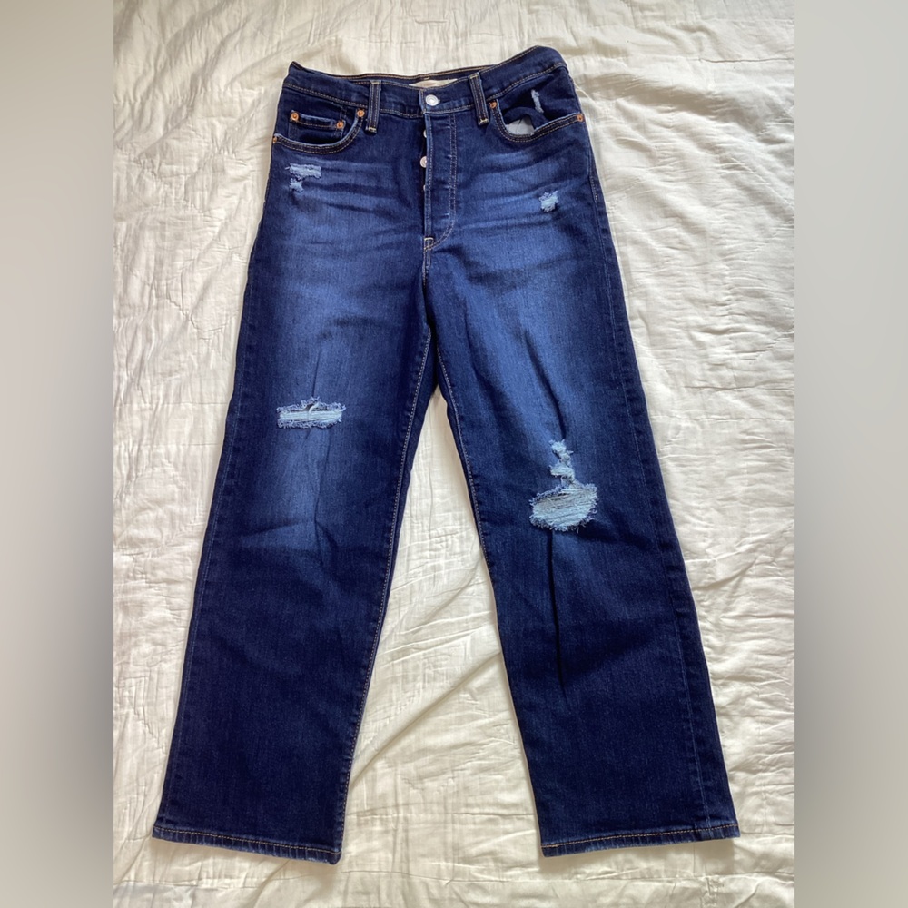 Women’s Levi’s Ribcage Straight Ankle Ripped Button Fly Distressed Jeans